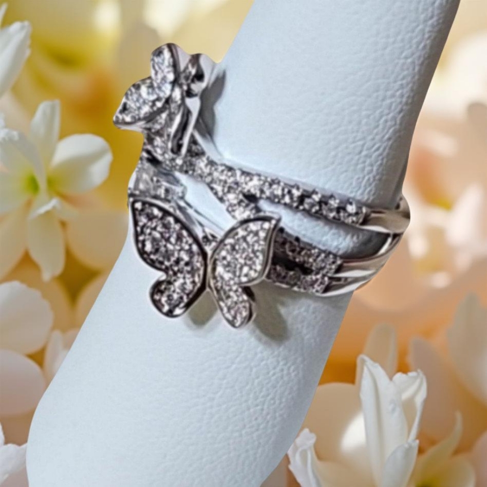 Butterfly Ring Silver Plated Size 8